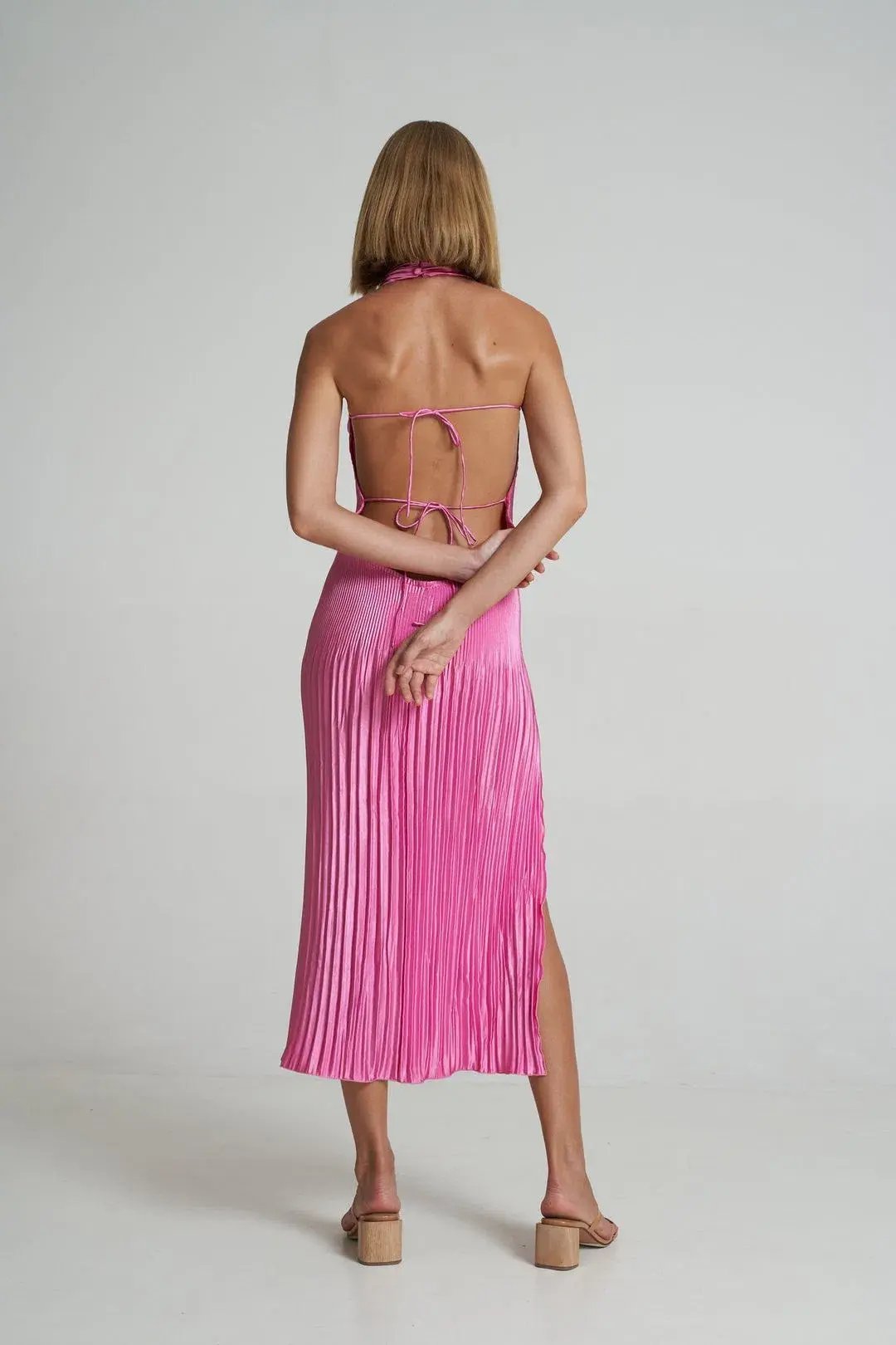 Lidee Soiree Halter Midi Dress in Hot Pink Size 8 photo 4