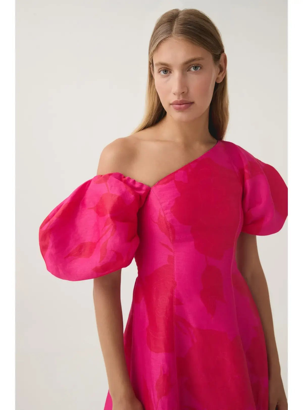 Aje Arista Tulip Sleeve Midi Dress Fluorescent Rose Size AU 10 photo 3