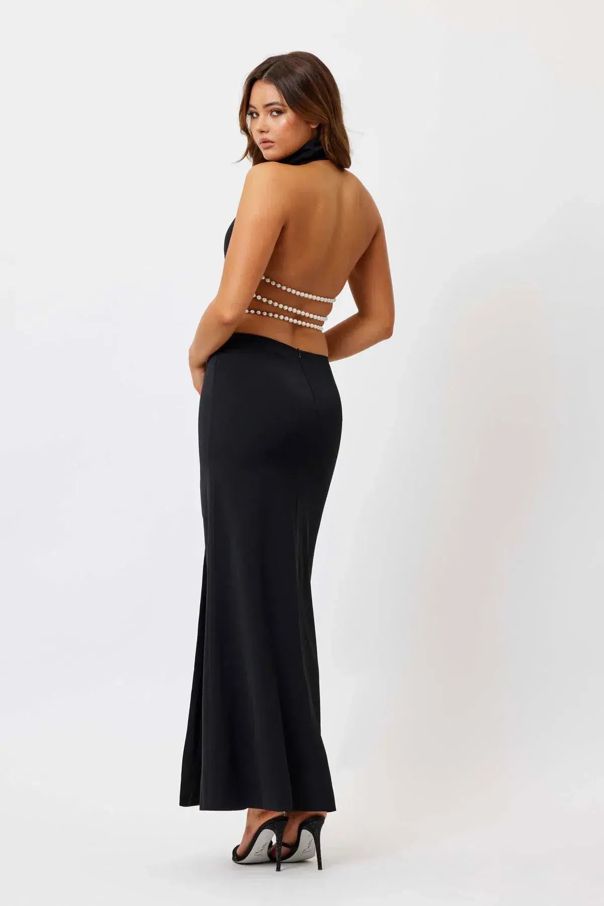 Bianca And Bridgett Sara Backless Pearl Maxi Dress Black Size 6 photo 3
