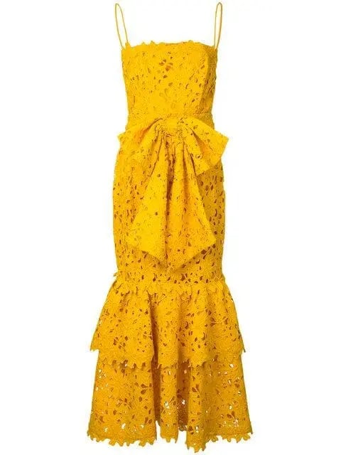 Bambah Double Ruffle Lace Midi Dress Yellow Size 12 photo 3