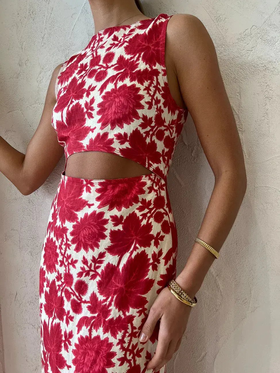 Sir the Label Cinta Cut Out Midi Dress Print Red Size AU 6 photo 2