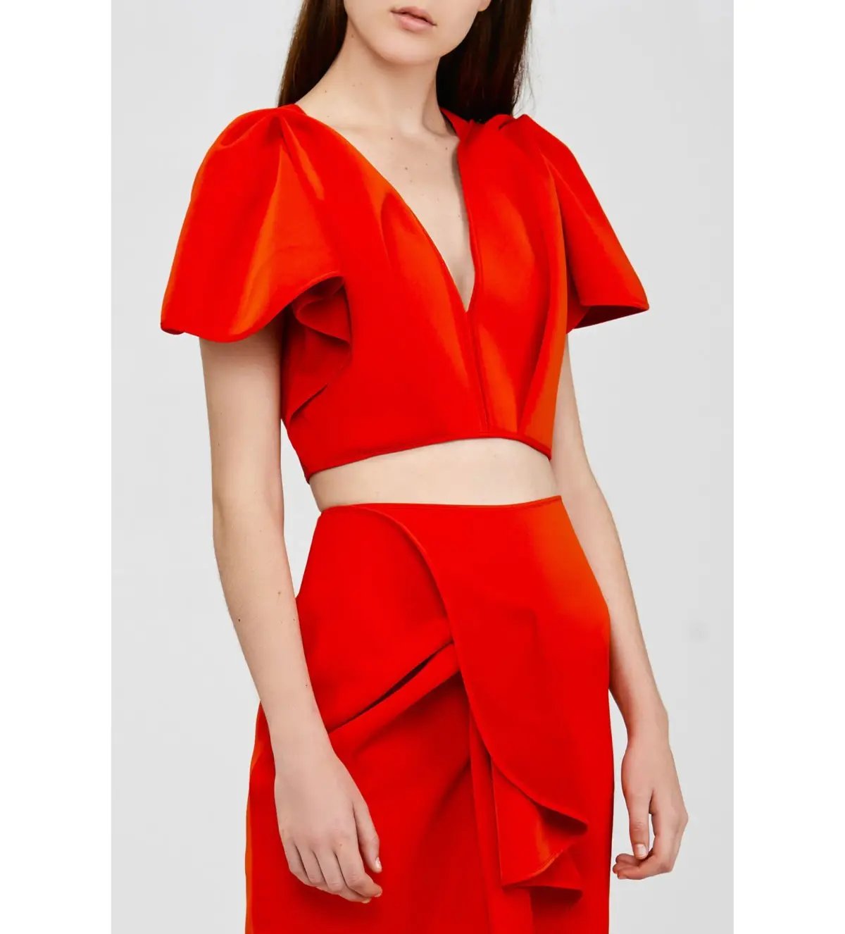 Acler Crawford Top and Ruffle Midi Skirt Set Tangerine Red Size AU 8 photo 3
