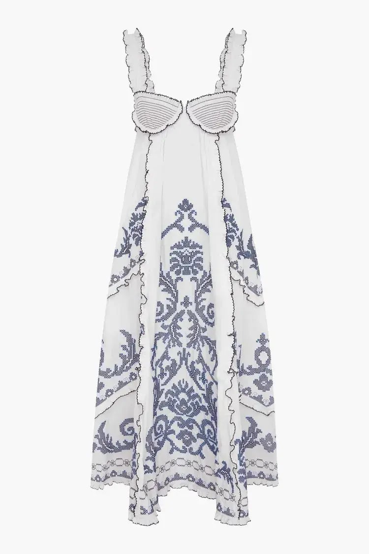 Alemais Hazel smocked embroidered midi dress size 14 photo 2