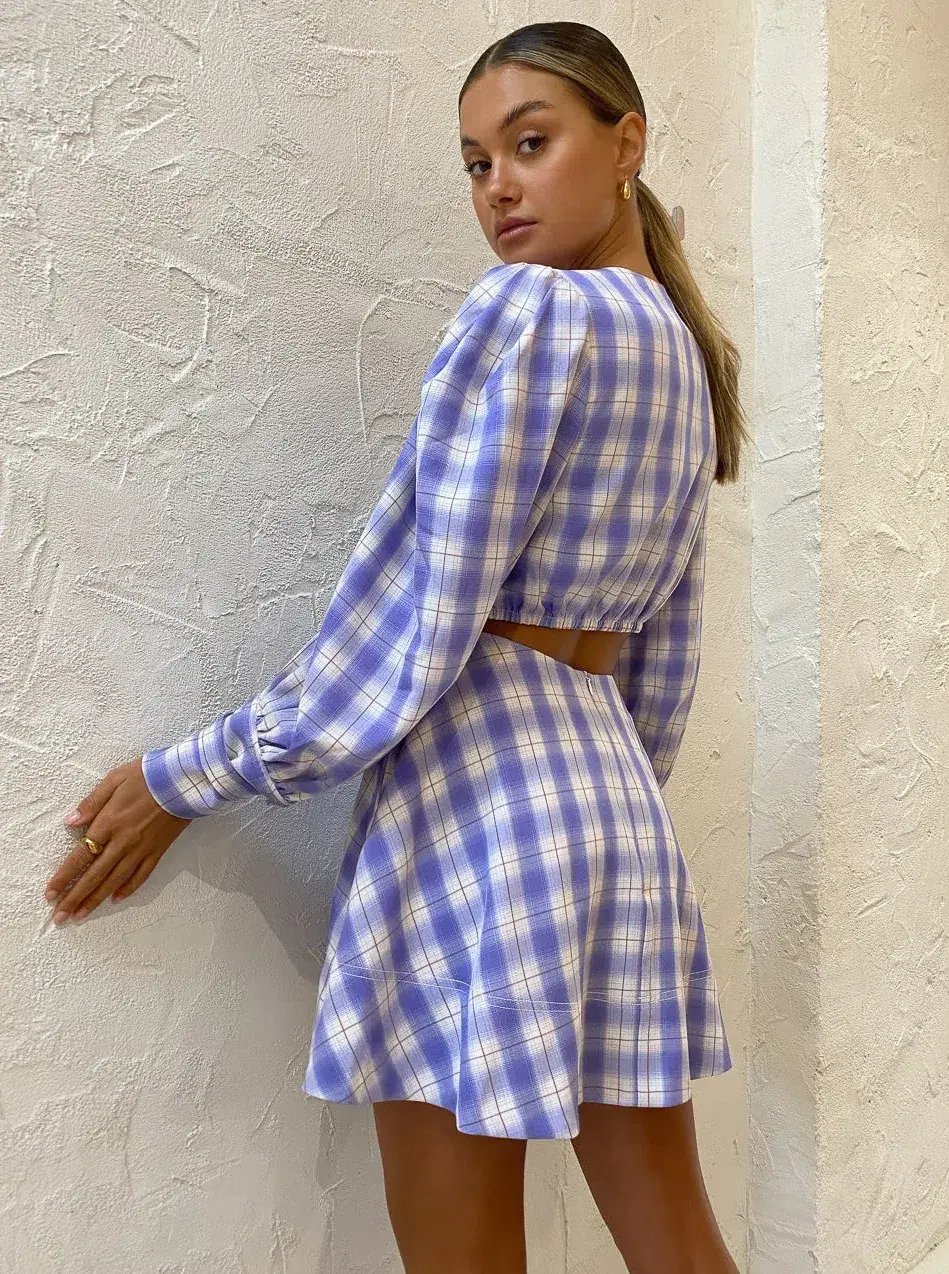 By Nicola Chevron Mini Dress in Grape Plaid Print Size 8 photo 4