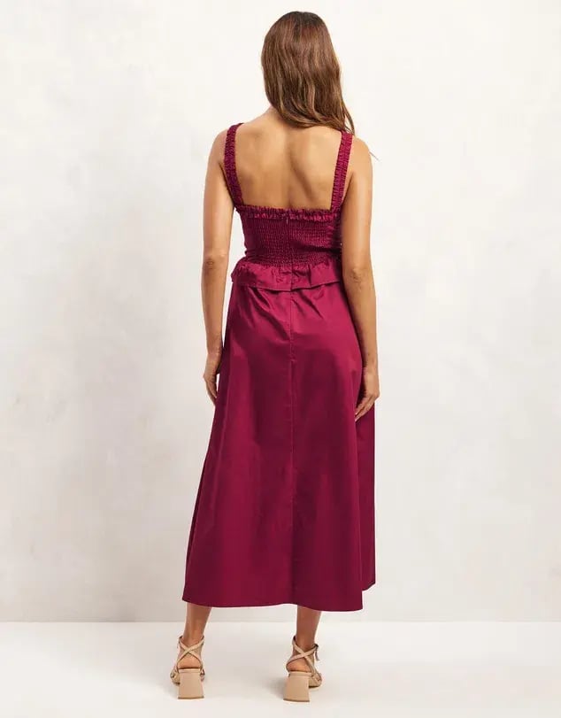 Aere Organic Cotton Peplum Midi Dress Black Cherry Size 8 photo 3