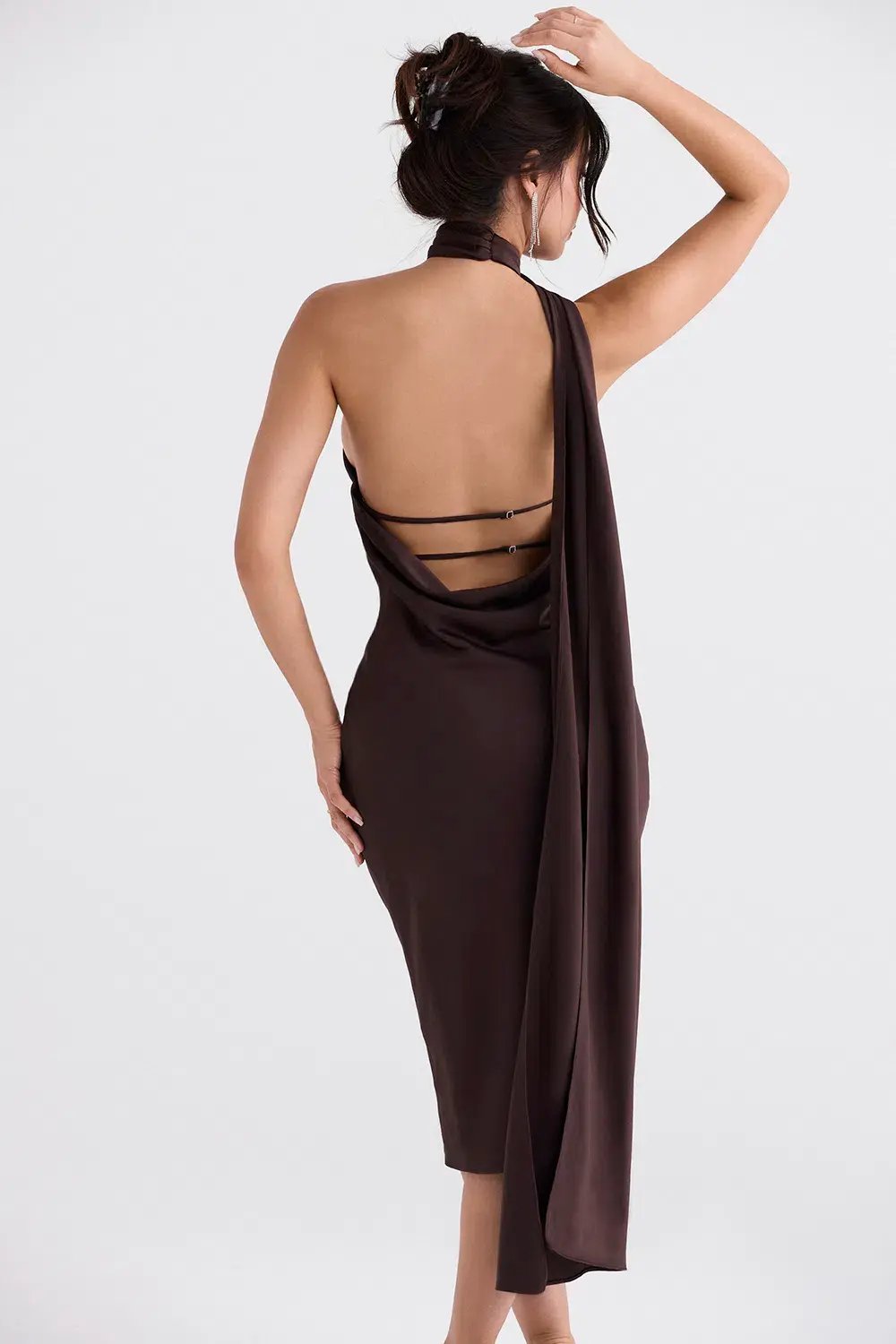House of CB Angelina Wrap Neck Midi Dress Chocolate Size XS / AU 6 photo 3