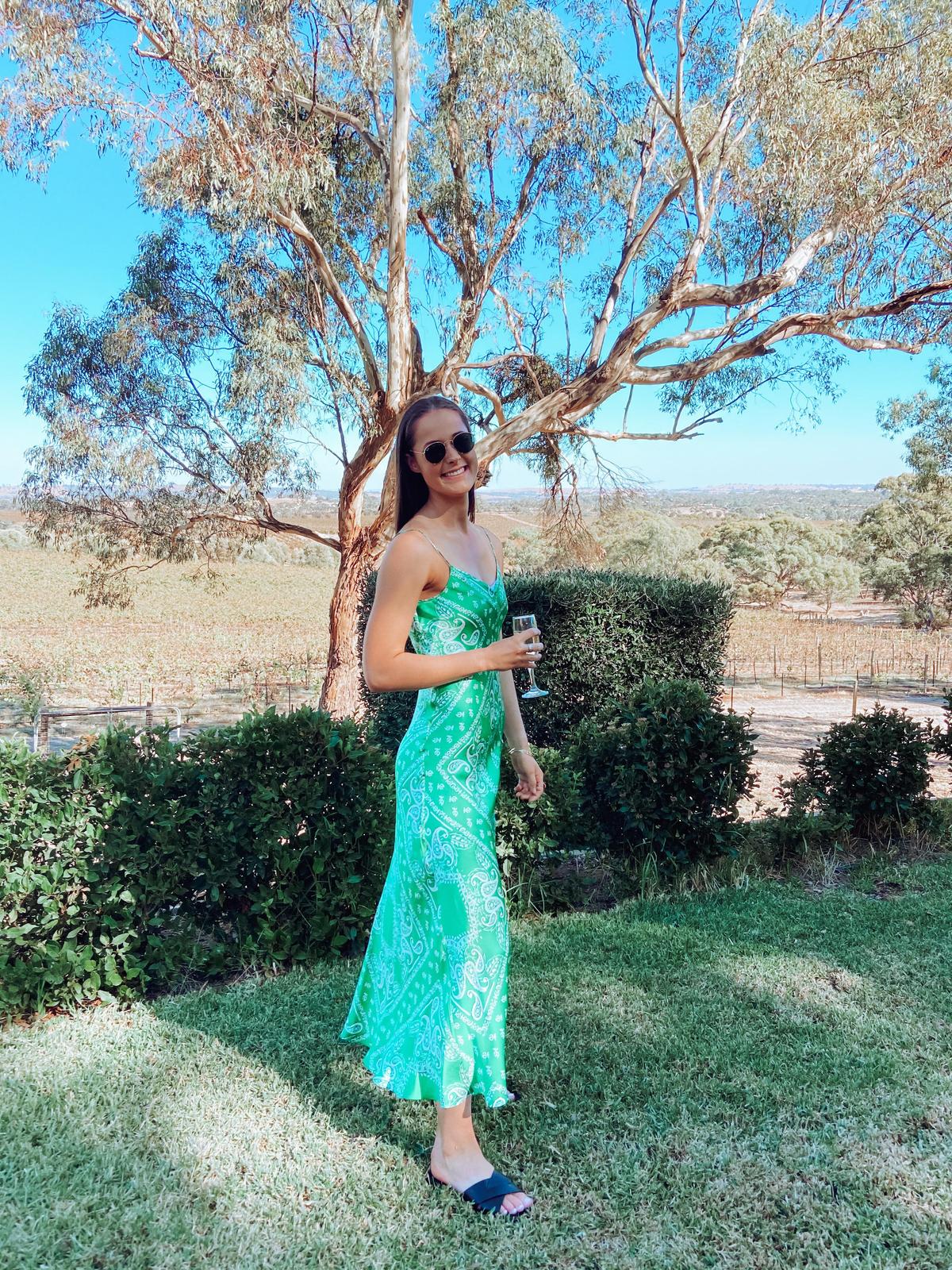 Scanlan Theodore Silk Paisley Long Slip Dress Green Size 8 photo 2