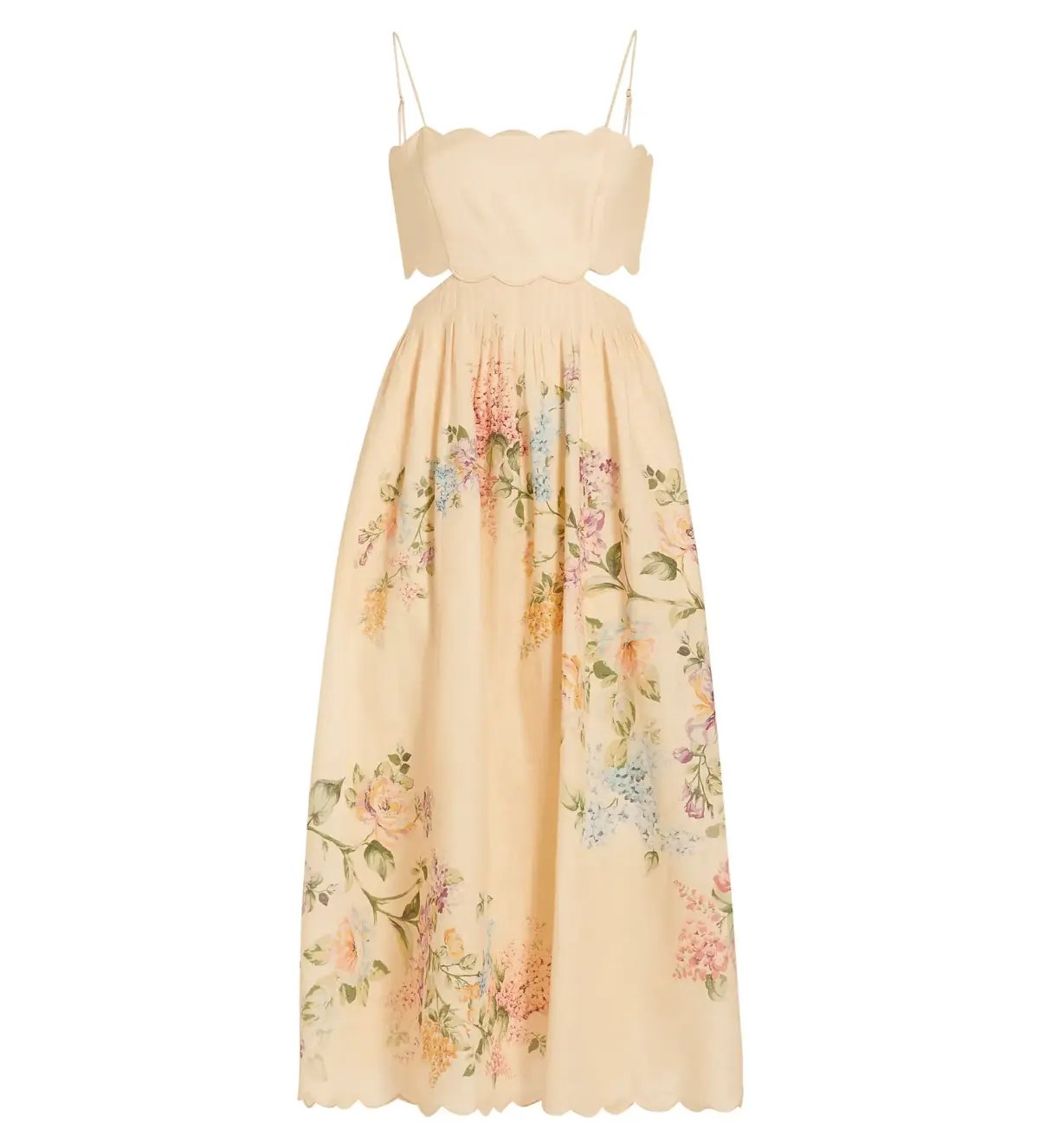 ZImmermann The Halliday Scallop Midi Dress in Cream Watercolour Floral Size 0/AU 8 photo 5