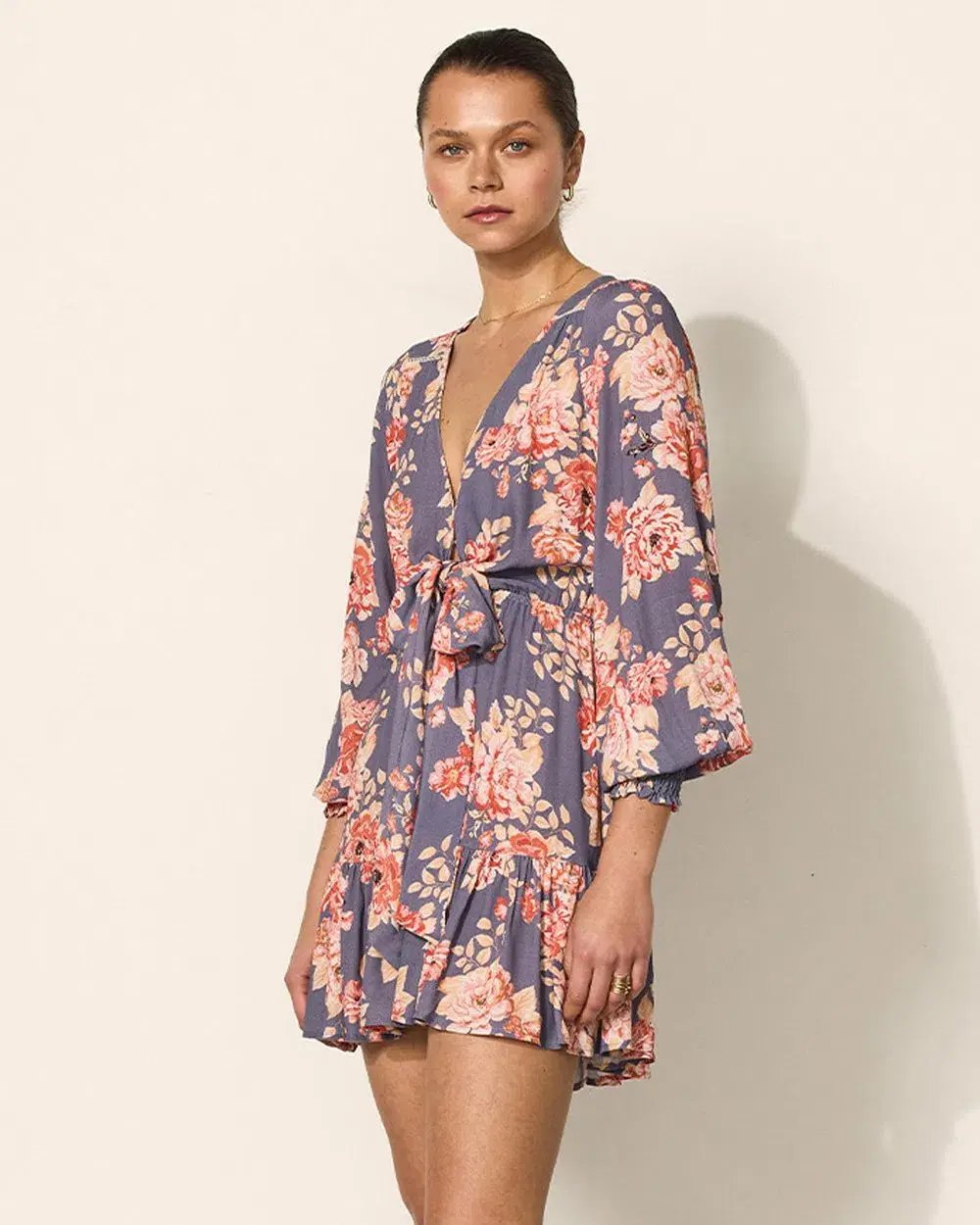 Kivari Madelyn Tie Front Mini Dress Floral Size 14 photo 2