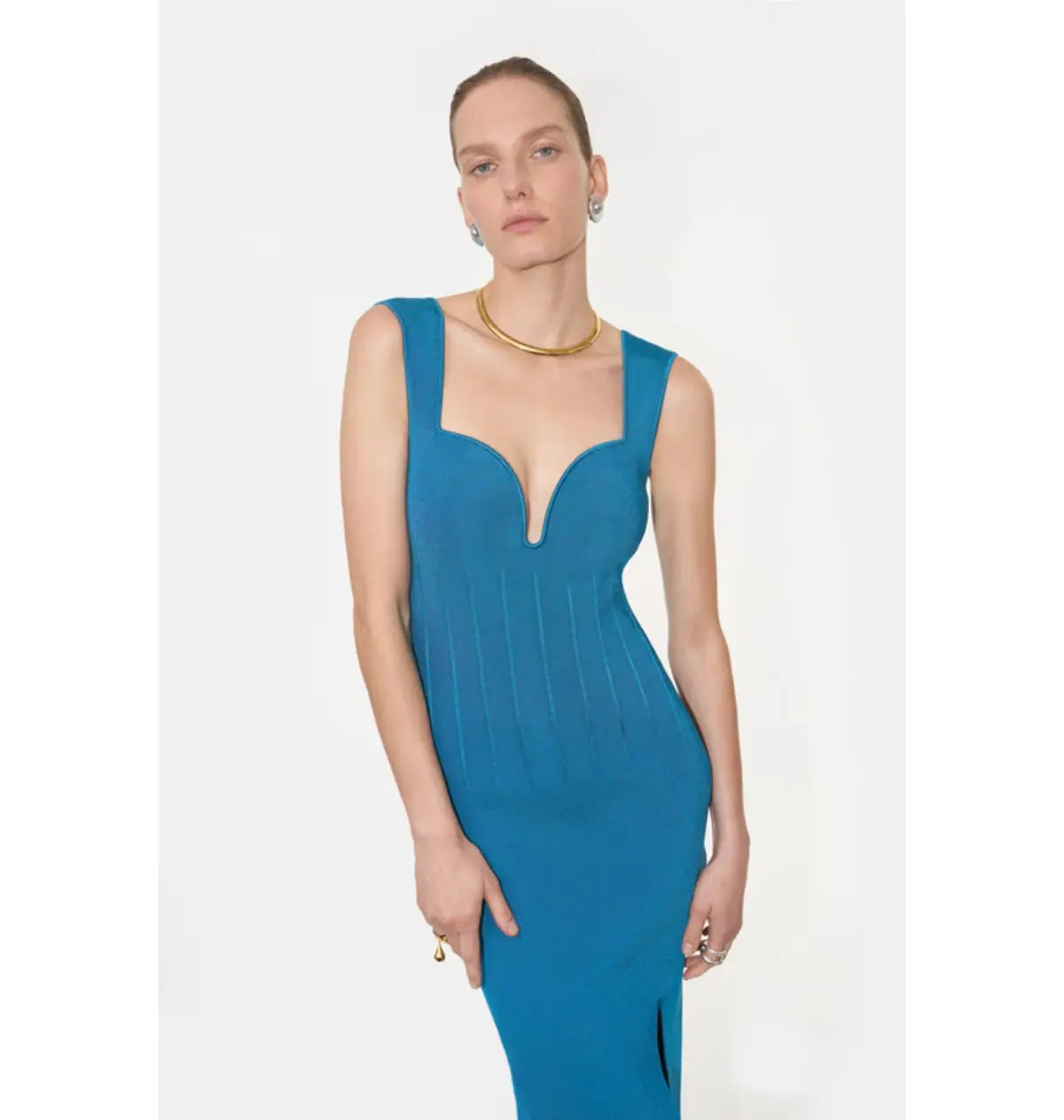 Galvan London Electra Stretch Knit Midi Dress Electric Blue Size XL AU 14 photo 3