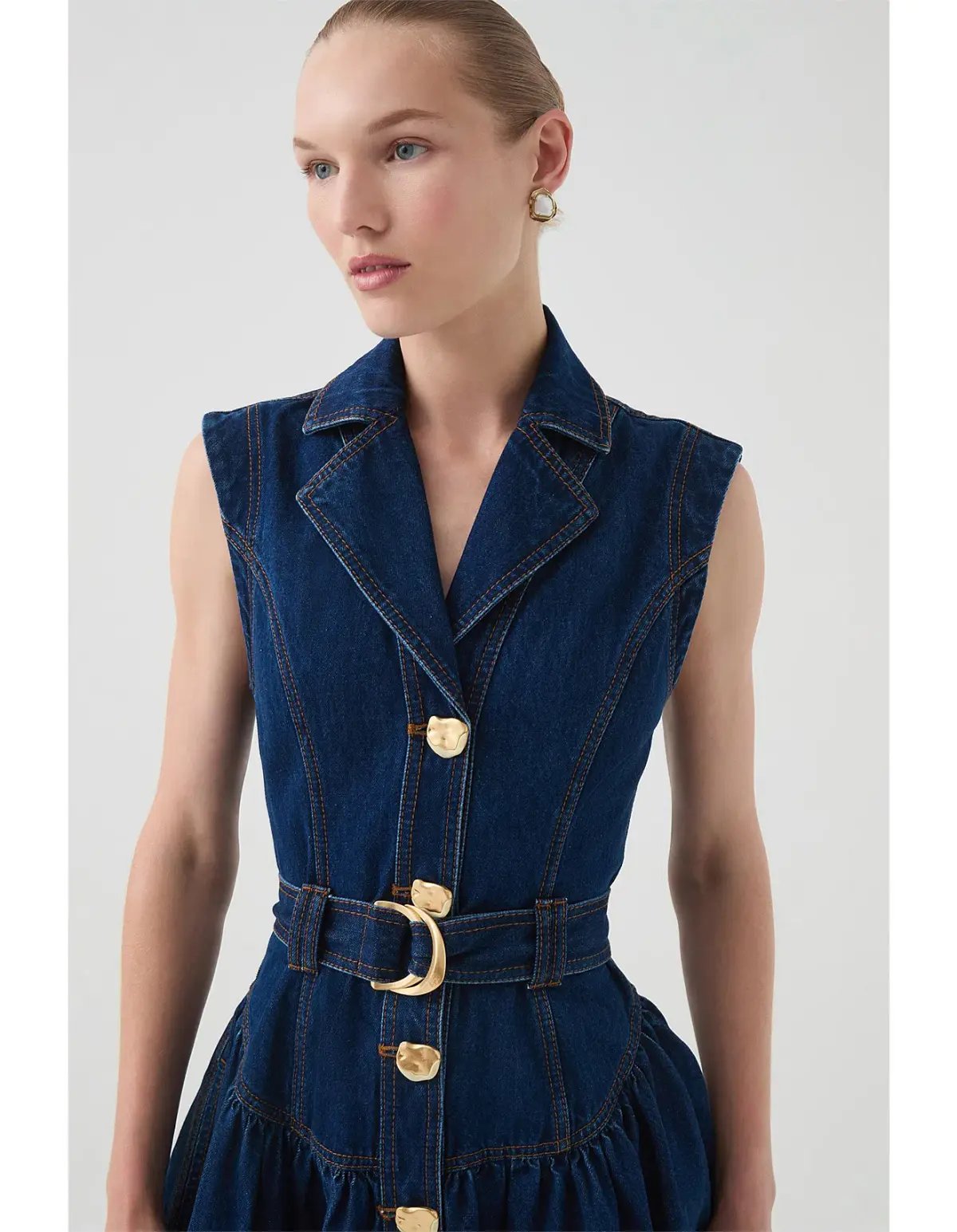 Aje Elena Belted Denim Mini Dress in Dark Classic Wash Size 10/M photo 4