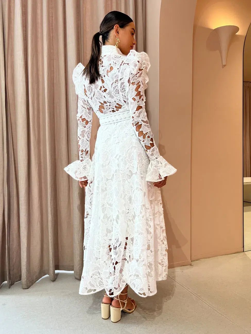 Leo Lin Aliyah Lace Butterfly Sleeve Midi Dress Snow Size AU 6 photo 4