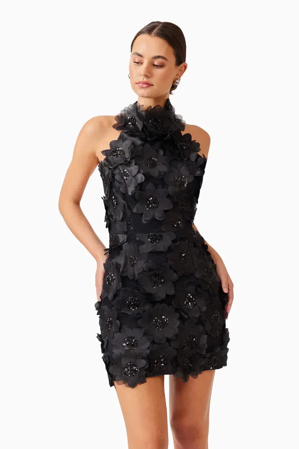 Elliatt Cherry Blossom Mini 3D Floral Dress Black 10 photo 2