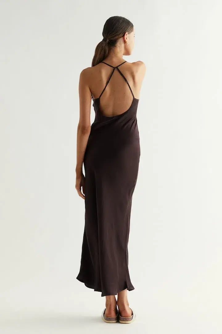 Flannel Hannah Long Slip Dress Chocolate Size M/Au 10 photo 2