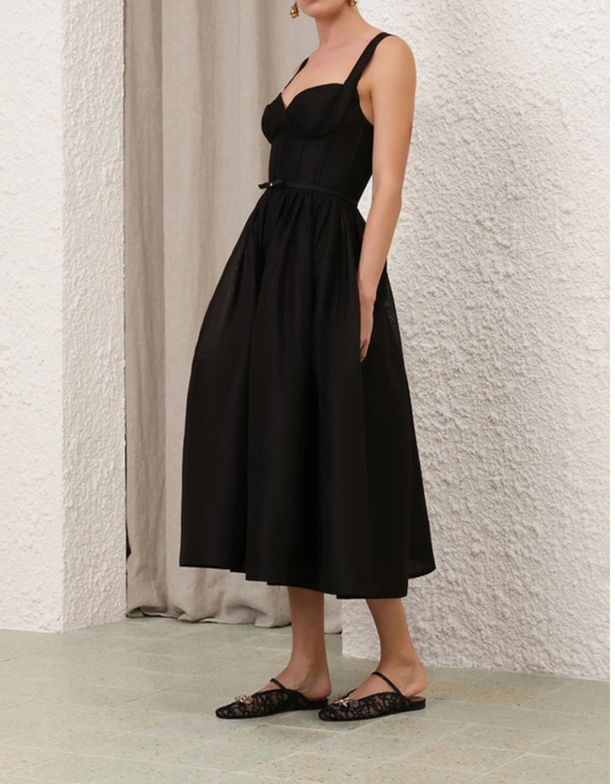 Zimmermann Crush Picnic Midi Dress In Black photo 2
