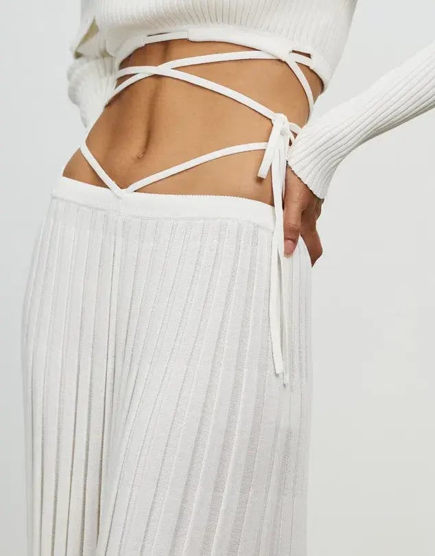 Christopher Esber Pleated Knit Tie Skirt White Size 10 photo 3
