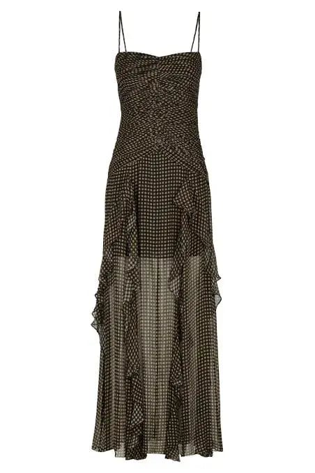 Shona Joy Sofia Ruched Frill Maxi Dress Black Size AU 8 photo 3