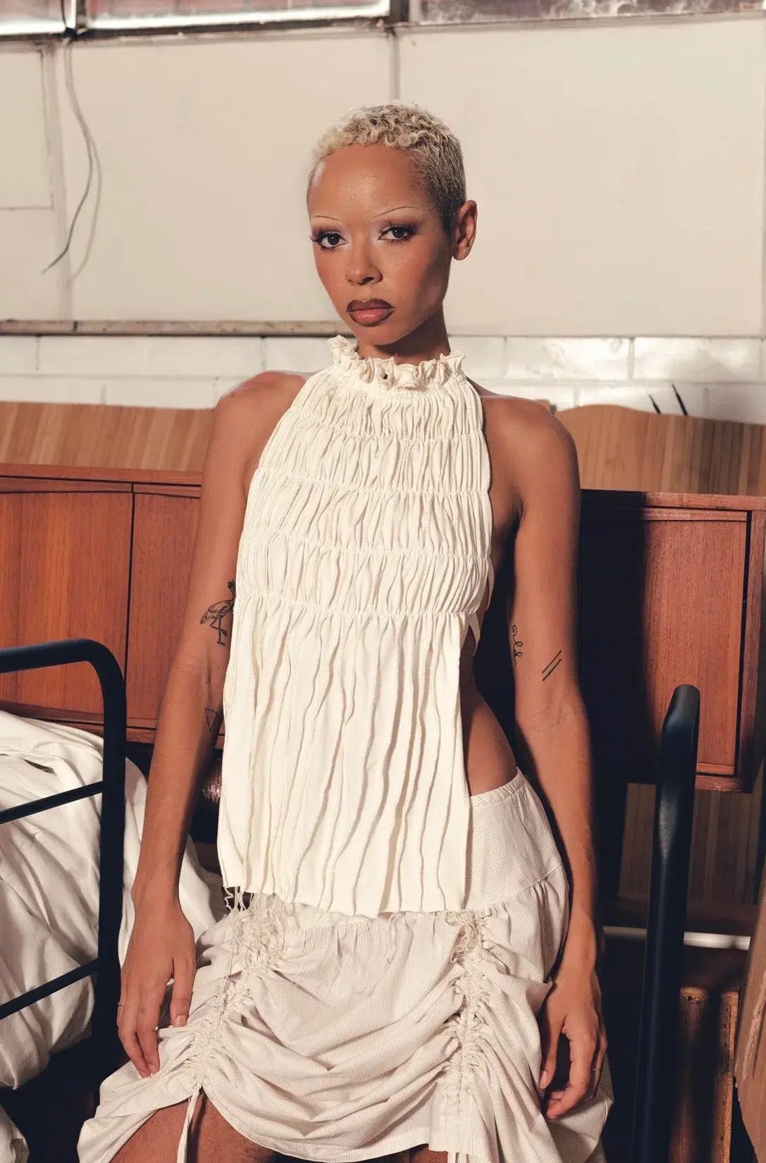 Oats The Label Seams Halter Top and Gather Skirt Set In Ivory Size AU 8 photo 3