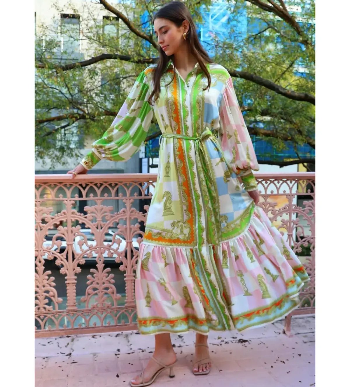 Alemais Checkmate Silk Midi Shirtdress Multi Print Size AU 10 photo 3