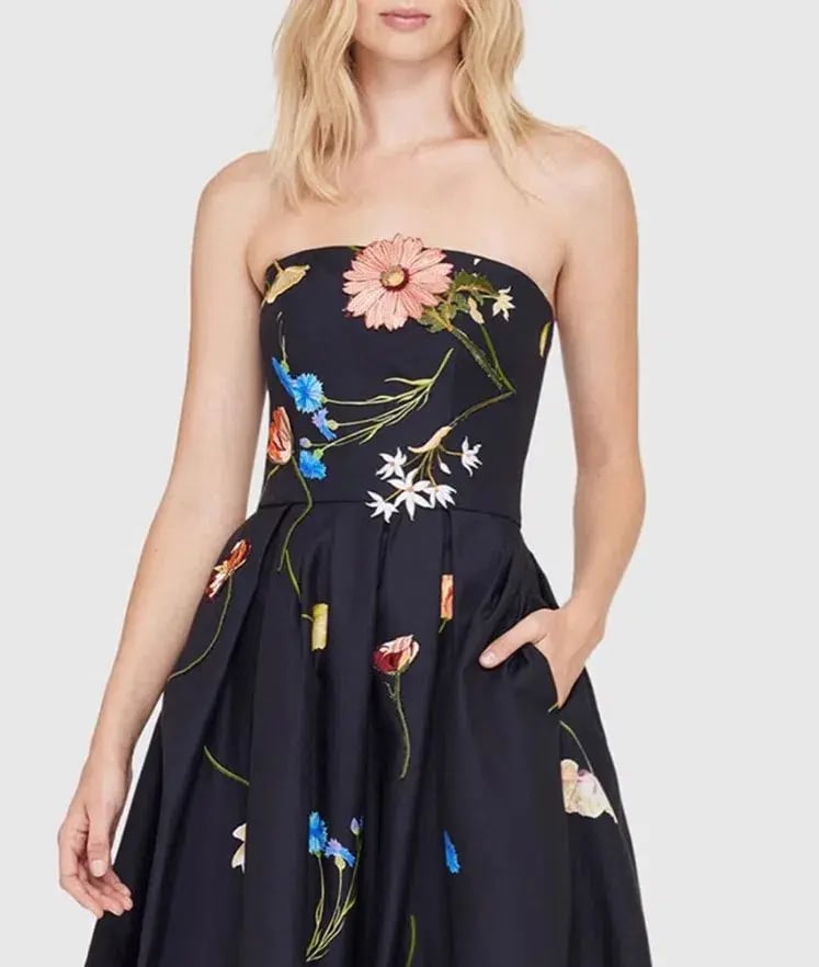 Leo Lin The Fields Embroidered Bustier Midi Dress Black Size 14 photo 2