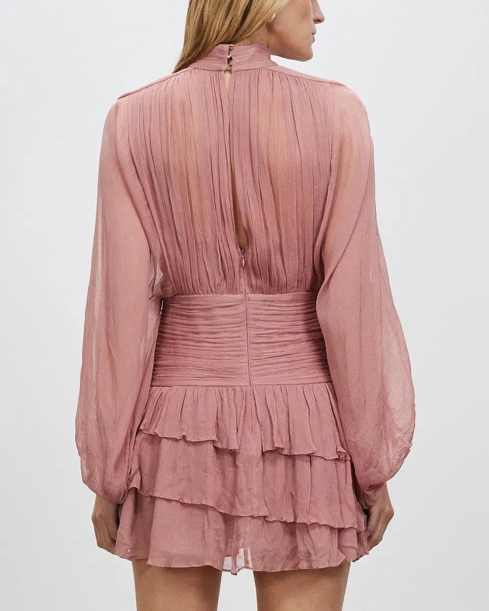 Shona Joy Olympia Long Sleeve Ruched Mini Dress in Antique Rose Pink Size 6 photo 6