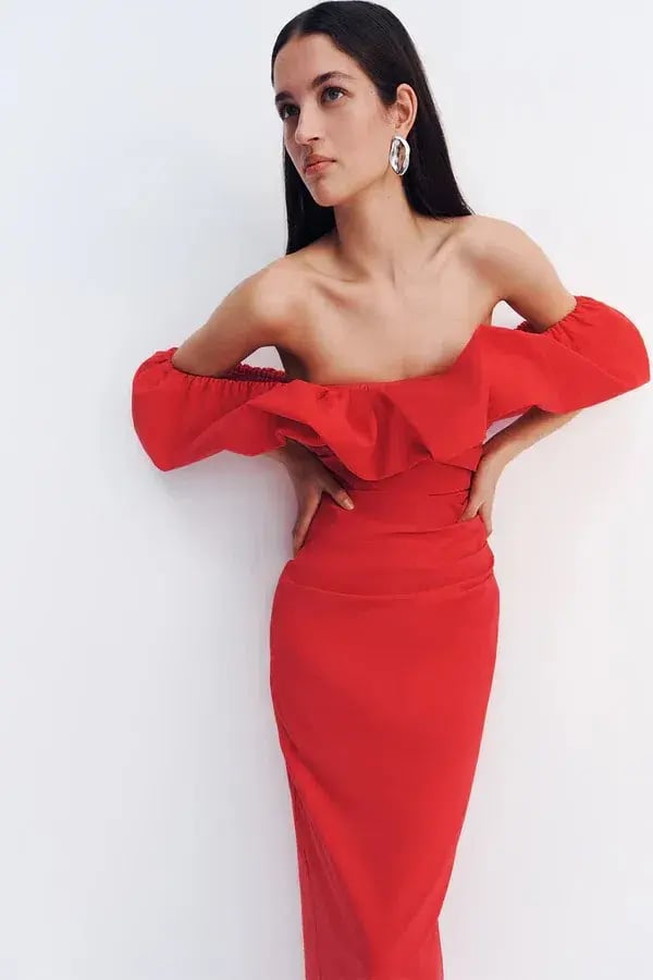 Shona Joy Campbell Off Shoulder Bubble Maxi Dress Goji Size AU 12 photo 5