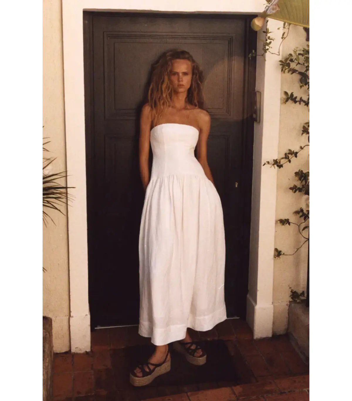 Shona Joy Blanc Linen Strapless Panelled Maxi Dress White Size AU 10 photo 5