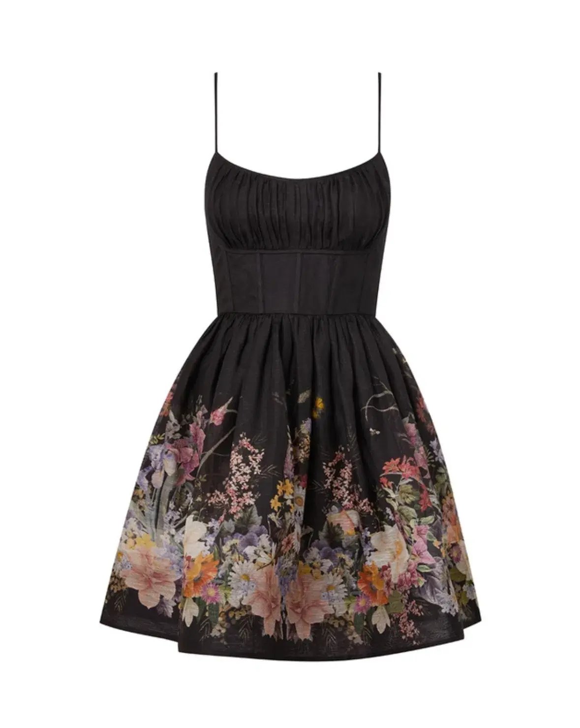 Zimmermann size 6 The Natura Ruched Mini Dress in Black Wild Flowers Size 0P/AU 6 photo 3