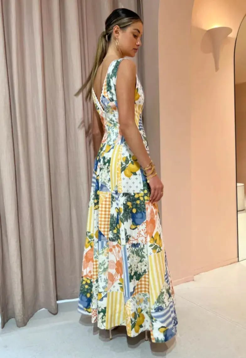 By Nicola - Wavy Maxi Dress In Lemon Patchwork - Size 10 photo 4