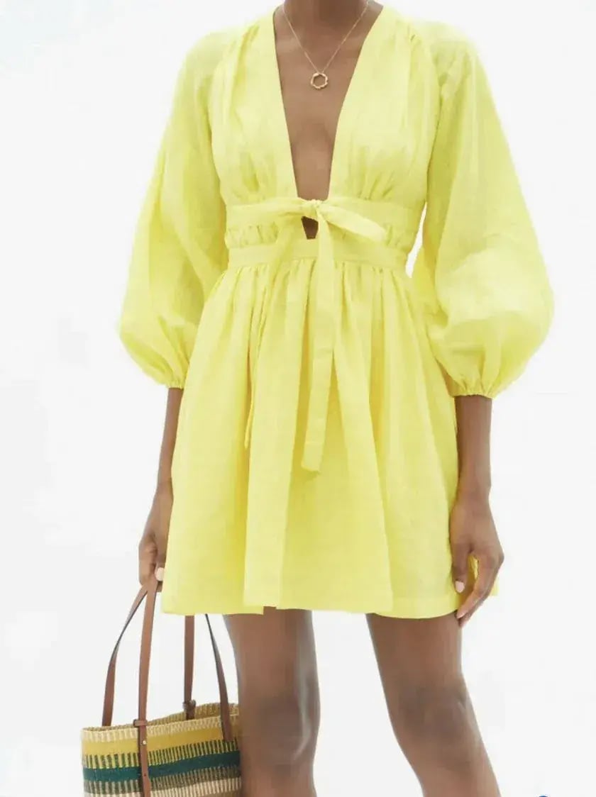 Zimmermann Shelly Plunge Bow Mini Dress Yellow Size 3/ Au 14 photo 2