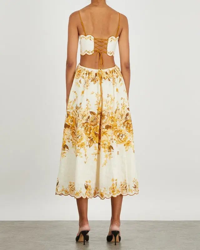 Zimmermann Aliane Scallop Midi Dress Print Size 1/Au 10 photo 2