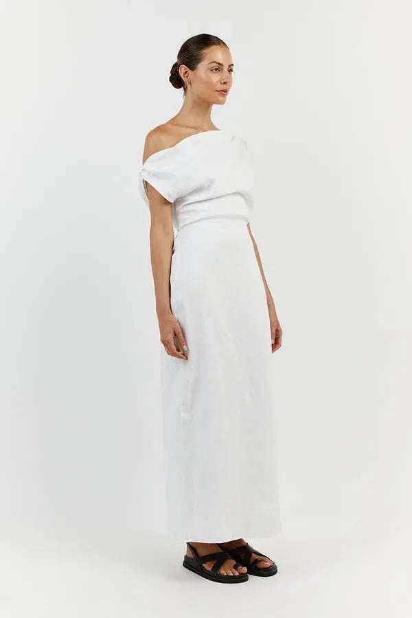 Dissh Cass Linen Asym Midi Dress White Size 8 photo 2