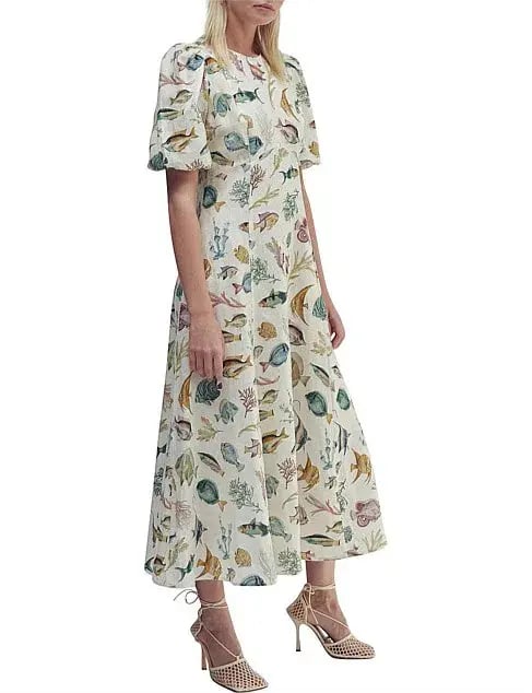 Alemais Wanda Midi Dress Ivory/Print Size 10 photo 3