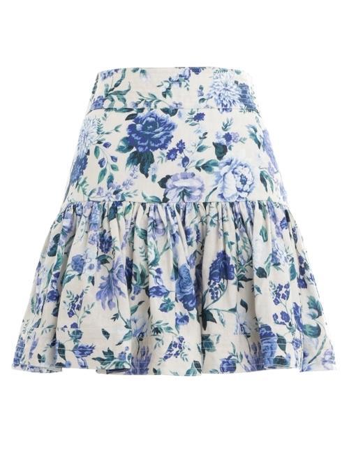 Zimmermann Moncur Flounce Short Skirt Aquamarine Floral Size 8 photo 2