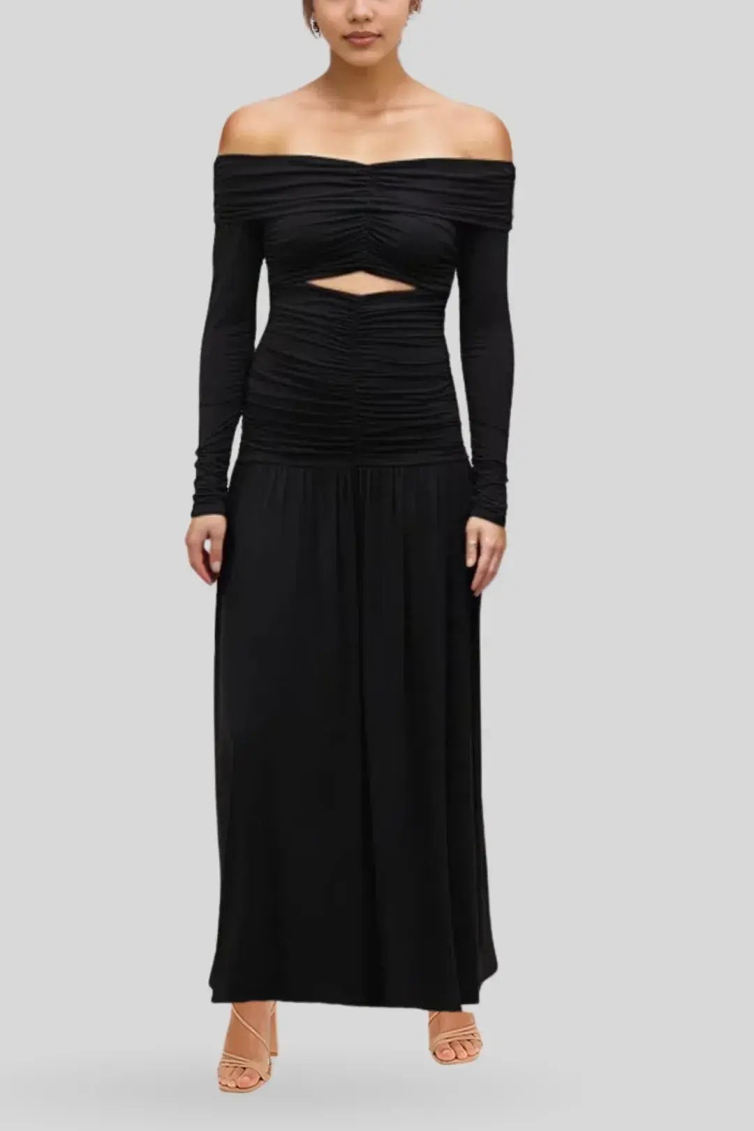 Minima Esenciales Loretta Ruched Maxi Dress Black Size 6 photo 3