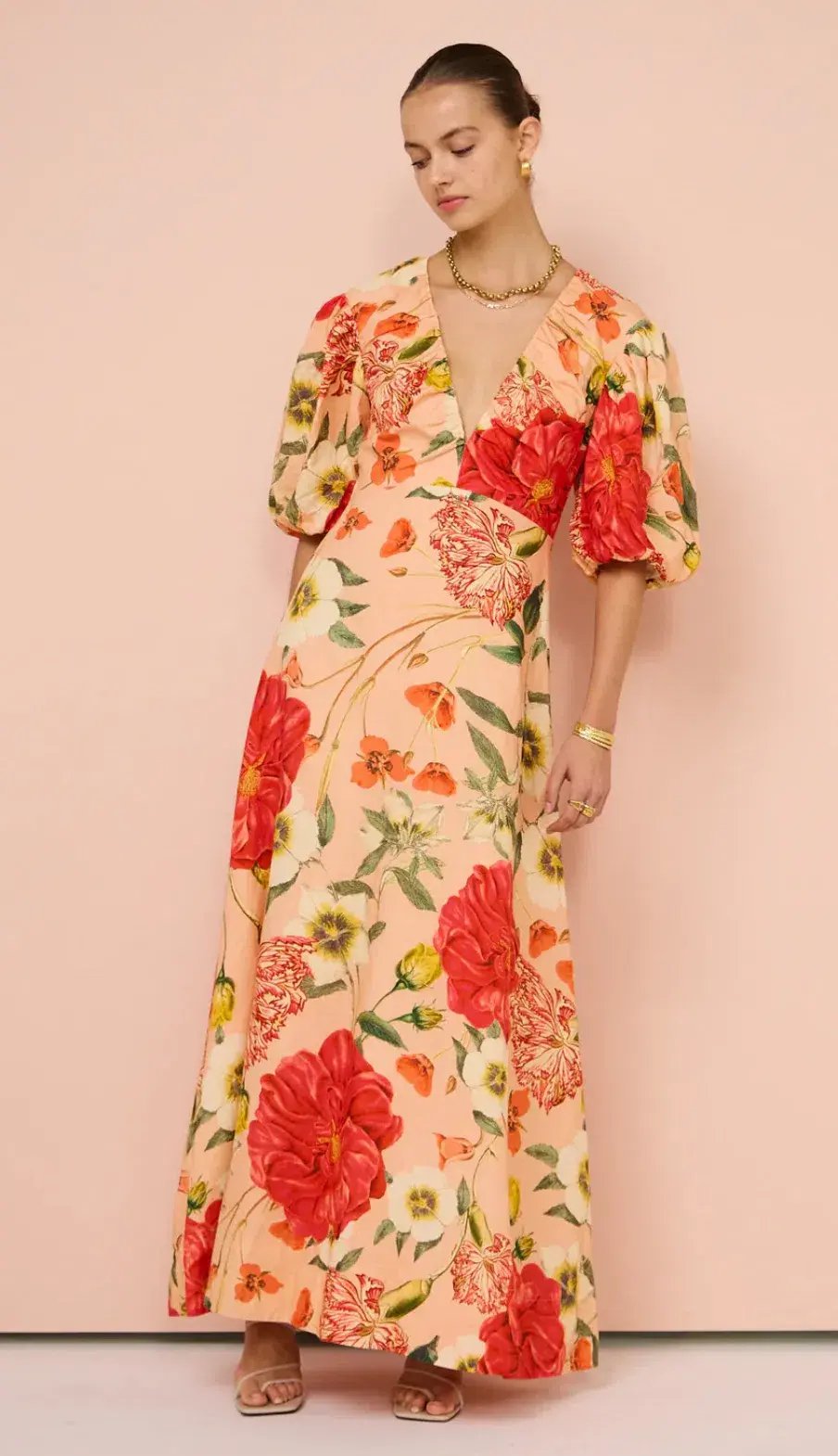 By Nicola Bolero Gathered Neckline Maxi Dress in Raspberry Punch Floral Size 8 photo 2