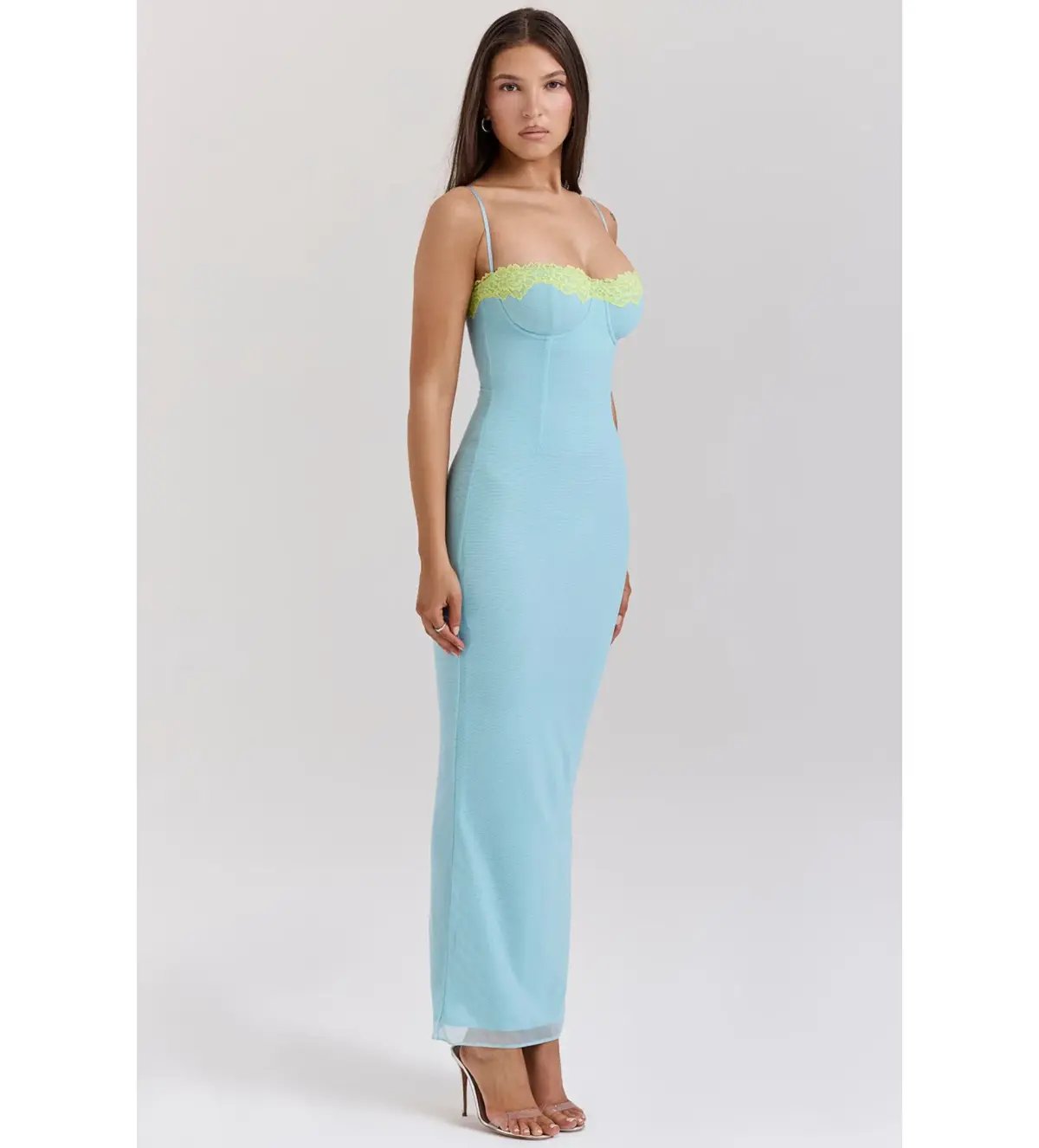 House of CB Aiza Lace Maxi Dress Ocean Blue Contrast Size S AU 8 photo 2