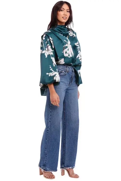 Aje Efflorescent Blouse in Green Size 10 photo 2