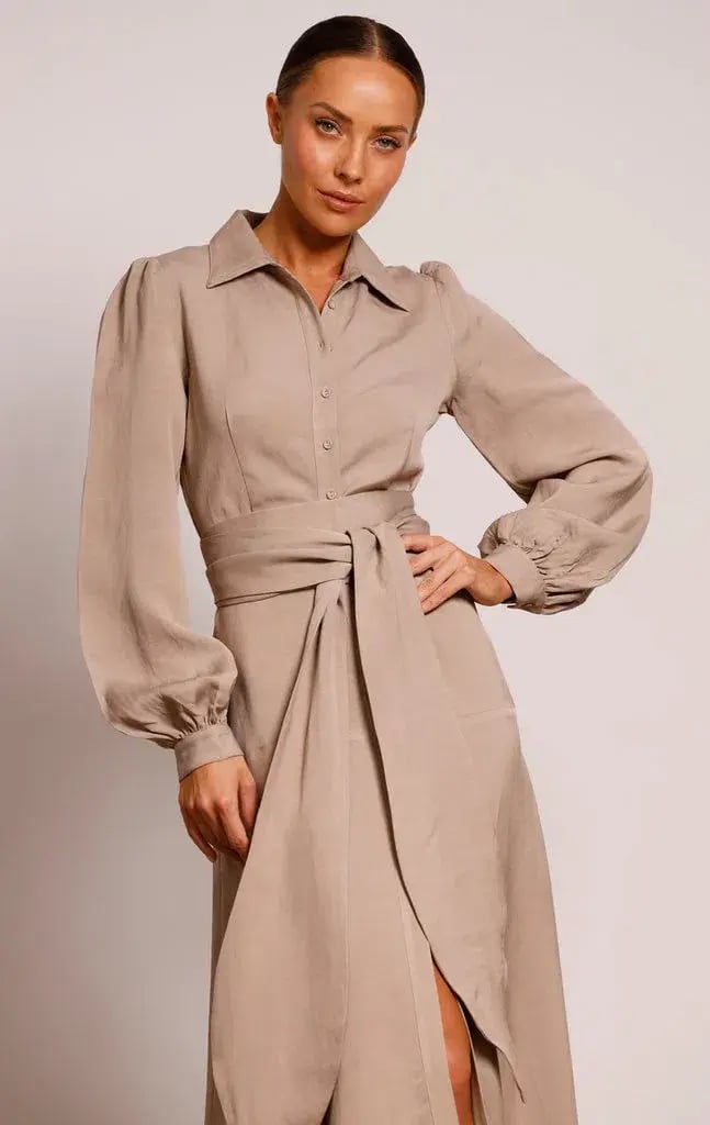 Pasduchas Regalia Shirt Midi Dress Nude Size 8 photo 4