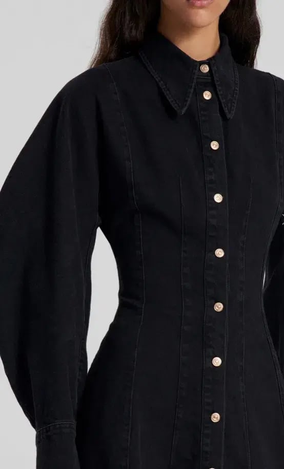 Scanlan Theodore Denim Cocoon Sleeve Mini Dress Washed Black Size 6 / XS photo 4