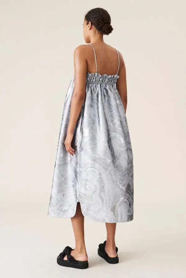 Ganni Shiny Jacquard Strap Dress Sliver Metallic Size 10 photo 4