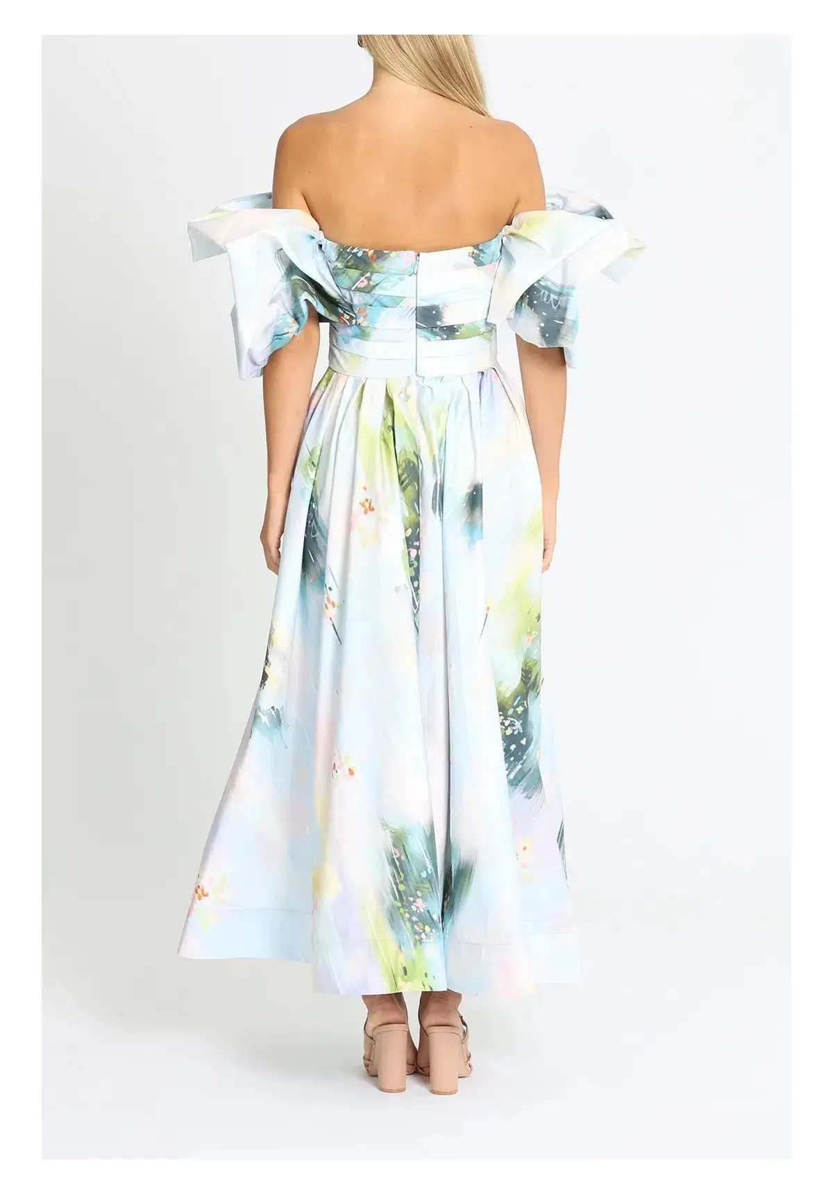 Leo Lin Matilda Puff Sleeve Midi Dress Willow Print Size 8 photo 3