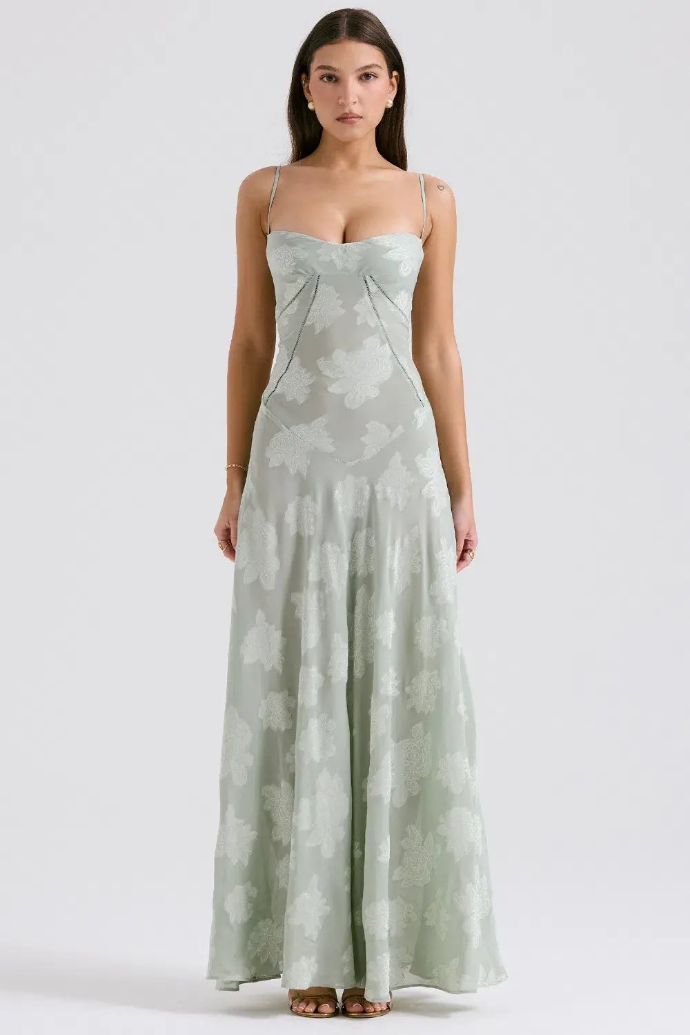 House of CB Seren Lace Back Maxi Dress Pistachio Floral Size XS / AU 6 photo 6