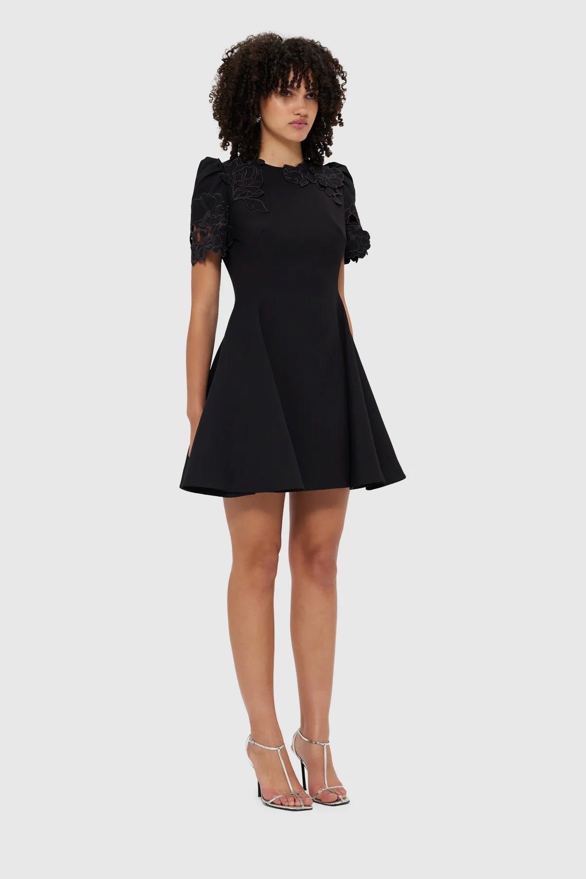 LEO LIN ELYSE APPLIQUÉ SHORT SLEEVE MINI DRESS - EBONY photo 3