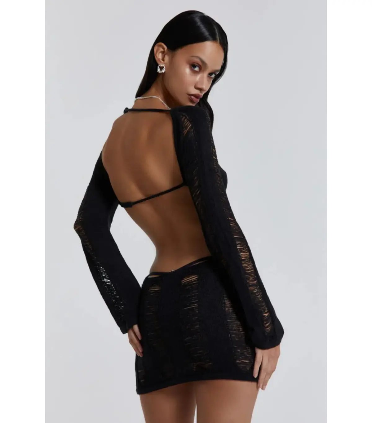 Jaded London Umbra Shredded Mini Dress in Black Size S / AU 8 photo 5