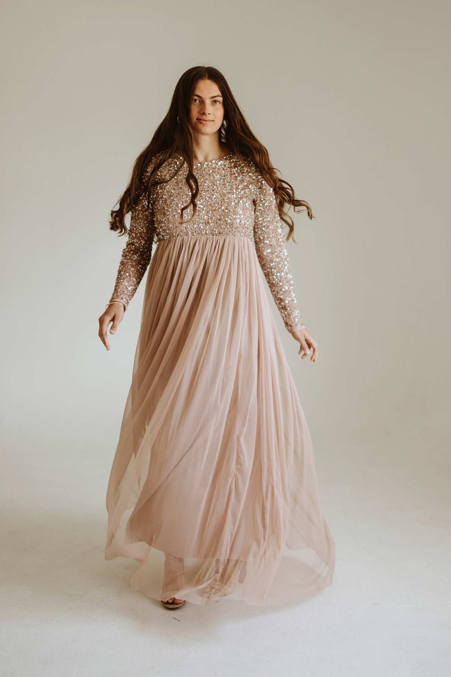 ASOS Design Maya Maternity Long Sleeve Tulle Maxi with Sequins photo 3