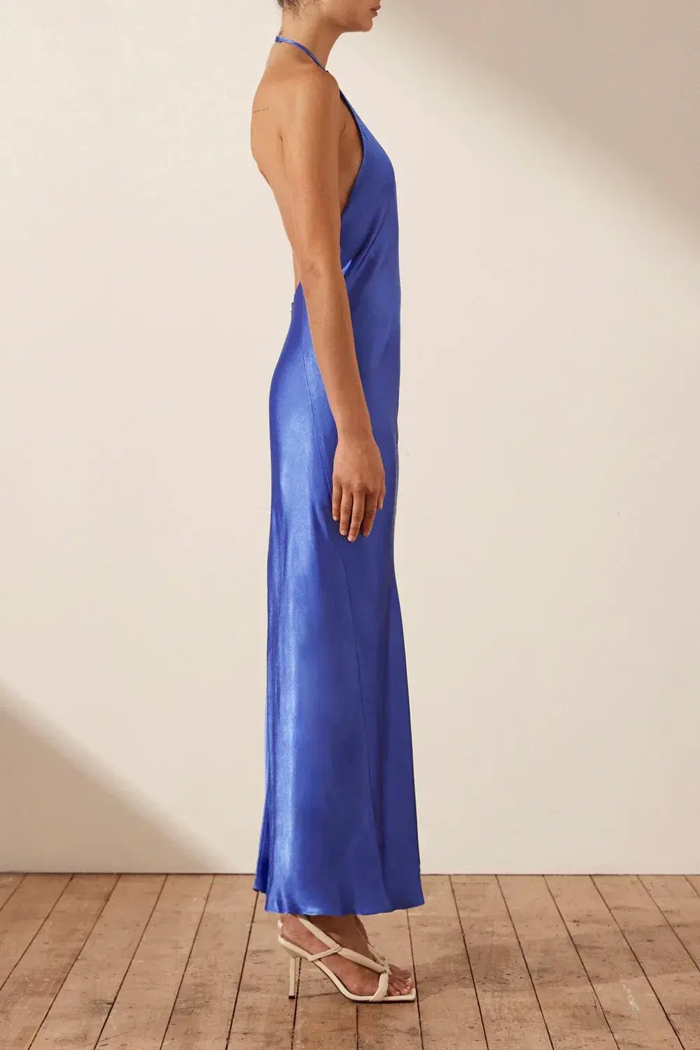 Shona Joy Oliviera Low Back Halter Neck Midi Dress Strong Blue Size AU 4 photo 3