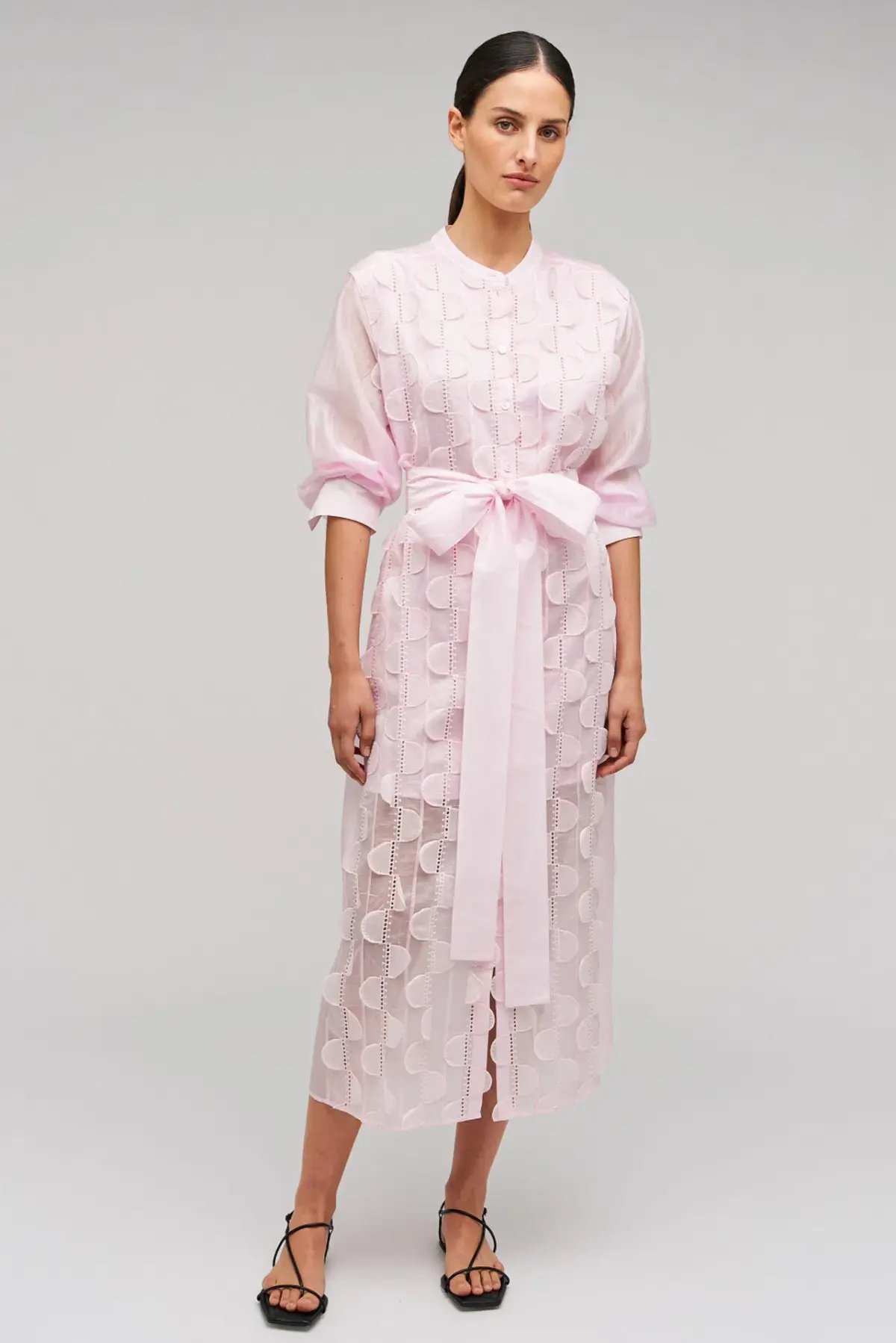 Oroton Scallop Lace Shirt Midi Long Sleeve Dress Pink Rose Size AU 16 photo 5