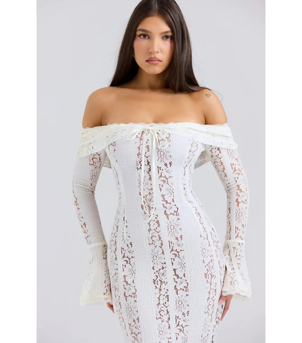 House of CB Belle Floral Lace Off Shoulder Maxi Dress Vintage Cream Size M / AU 10 photo 2