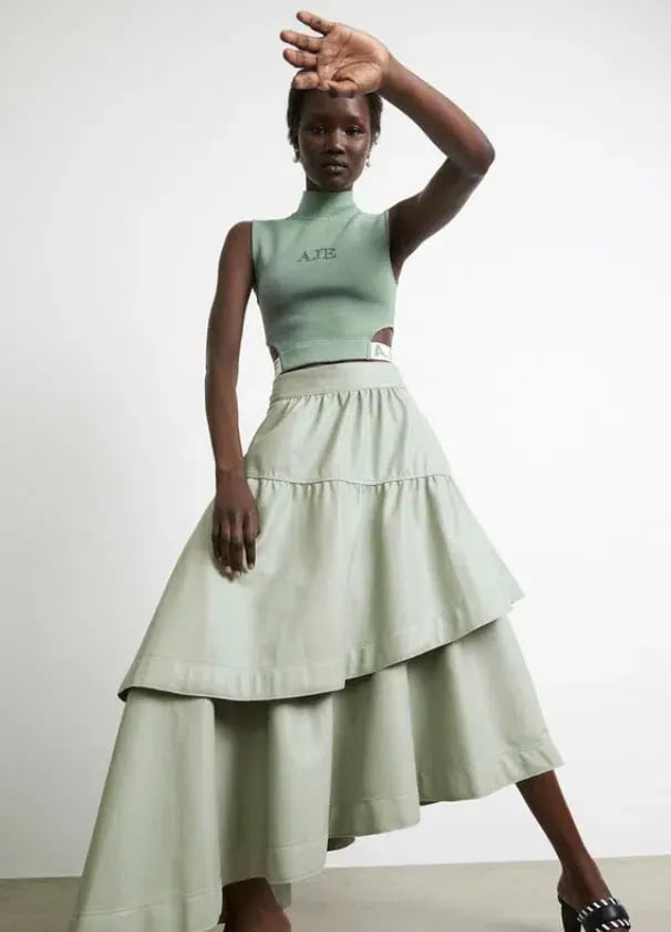 Aje Idyllic Wrap Top and Skirt Set Dusty Sage Green Size 6 photo 5